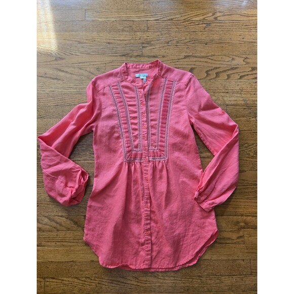 Tyler Boe 100% Linen Womens Button Up Tunic Blouse Pink Size 2 - Picture 3 of 7